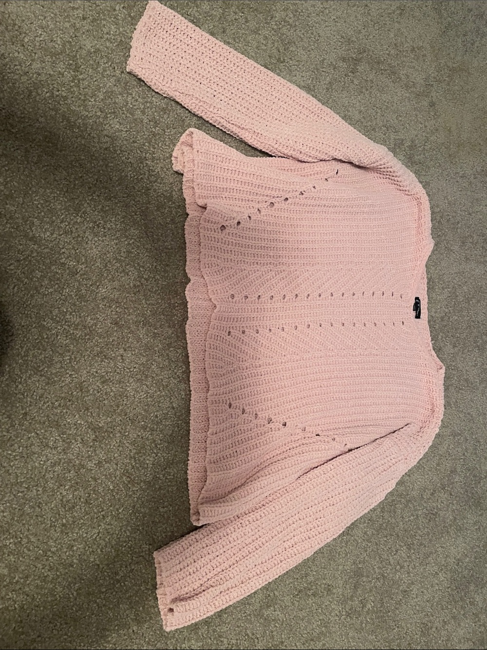 Soft Pink Girl’s Cropped Crochet Sweater
